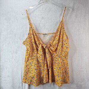 Huhot Women Yellow Floral Crop Top Tie Strappy Sleeveless tank Size XL Babydoll